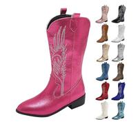 UK 7.5 UK Cowboy Boots for Women Western Boot Mid Calf Cowgirl Boots Embroidery Pull on Pointed Toe Stylish Chunky Low Heel Shoes for Theme Party Country Concert All Season Footwear 002_Hot Pink