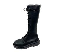 UK 7.5 Women Lace up Under Knee High Combat Riding Boots Low Chunky Heel Flats Platform Knee High Tie up Boots Fall Lug Sole Gothic Motorcycle Boot with Side Zipper Footwear Black