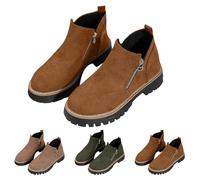 UK 7.5 Women's Ankle Booties, Ladies Faux Suede Low Block Heel Double Side Zip Ankle Short Boots Chelsea Pull on Booties Casual Comfortable Western Boots Footwear Brown