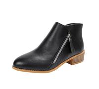 UK 7.5 Womens Chelsea Boots Ladies Low Heels Flat Ankle Boots Double Zipper Stylish Classic Short Shoe Booties Footwear Black