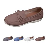 UK 7.5 Womens Easy Slip on Suede Look Casual Loafer Shoes Trainers Soft Flat Sole Comfortable Driving Office Shoe with Tassel Bow Footwear Gift #01_Brown