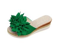 UK 7.5 Women's Espadrilles Wedge Platform Sandals Flower Cute Slide Sandals Mules Comfortable Slip on Slides for Summer Beach Casual Outdoor Dress Heels Shoes Heeled Slippers Sandles 004_Green