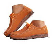 UK 7.5 Womens Faux Suede Oxford Shoes Driving Moccasins Slip on Lace up Flat Loafers Casual Loafers Low Top Lightweight Walking Working Office Work Mocassins Shoes Stylish Orange Footwear Gift