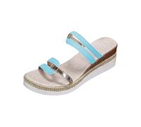 UK 7.5 Women's Platfrom Wedge Mules Sandals with Lace up Fron Decor- Open Toe Slip on Womens Slides Shoes for Vacation Summer Beach Ladies Footwear 002_Sky Blue