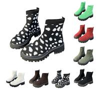 UK 7.5 Women's Round Toe Knited Stretch Socks Ankle Boots Elastic Chelsea Boots Chunky Block Heel Platform Lug Sole Ankle Booties Footwear Multi