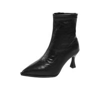 UK 7 Ankle Boots Booties for Women Kitten Heel Pointed Toe Dress Comfy Short Boots with Side Zipper Leather Mide Calf Work Party Dress Dat Work Formal Winter Fall Shoes Footwear Black