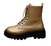 UK 7 Ankle Boots for Women Lace up Chunky Combat Boots Platform Faux Leather Walking Booties Round Toe Military Biker Booties Stylish Fashion Causal Shoes Footwear Gold