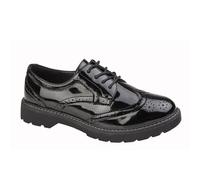 (UK 7) Boulevard Womens Patent Platform Brogue Shoes With Low Heel Black
