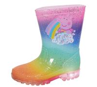 (UK 7 Child) Peppa Pig Light Up Rainbow Wellington Boots Kids Flashing Wellies Girls Boots