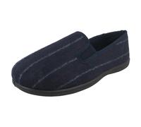 (UK 7, Dark Blue (Stripe)) Mens Clarks Twin Gusset Slippers King Twin - G Fit