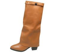 UK 7 Knee High Boots Women Pointed Toe Fold Over Under Knee Boot Chunky High Heels Long Boot Dress Foldover Block Heeled Ruched Slouchy Pull on Women Tall Boots A#09_Brown Stylish Footwear Gifts
