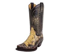 UK 7 Mens Leather Crocodile Alligator Cowboy Western Boots Mid Calf Wide Pointed Toe Boots with Embroidery Yellow Footwear