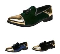 UK 7 Men's Slip-on Suede Loafers Fashion Pointed Toe Classic Retro Formal Dress Business Leather Shoes Comfortable Casual Breathable Leather Shoes for Walking, Parade, Suit, Wedding Green
