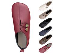 UK 7 Retro Loafers for WOMEN Fashion Round toe Boat Shoes Button Faux Leather Vamp Medieval Renaissance Comfortable Pirate Flat Shoes for Halloween Cosplay Footwear Gift 002_Red