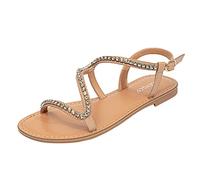 UK 7 Sandals for Women Diamond Glitter Toe Ring Strappy Flat Sandals Slingback Ankle Cuff Strappy Sandal Open Toe Roman Boho Chic Summer Shoes Footwears 002_Brown