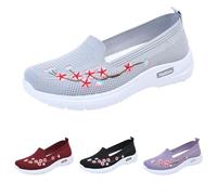 UK 7 Slip on Trainers Women Wide Fit Ladies Breathable Mesh Flower Embroidery Walking Shoes Soft Sole Walk Sports Pumps Summer Sneaker Athletic Shoes 002_Grey Footwear New