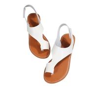 UK 7 Tan Sandals for Women Faux Leather Open Toe One Band Ankle Strap Slingback Flat Sandals Strappy Sandal Footwears 006_White