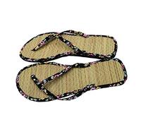 UK 7 Unisex Raffia Flip Flops Home Slippers Mens Women Rattan Silent Flop Summer Mules Bamboo Non-Slip Anti-Sweat Cool Straw Flip Flops Footwear Gifts Flower