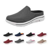 UK 7 Unisex Womens Men Mules New Backless Slip on Backless Shoes Ladies Mules Open Back Knit Flats Lightweight Breathable Walking Shoes Wide Fit Mule Sandals Sneaker for Men B/Dark Gray