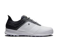 (UK 7, White/Black/Iron) FootJoy Mens Stratos Waterproof StratoFoam Spikeless Leather Golf Shoes