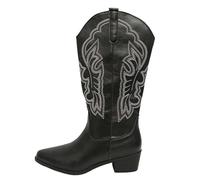 UK 7 Wine Womens Cowboy Knee High Boots Comfortable Pull On Side Zipper Chunky Heel Embroidered Western Cowgirl Boots Retro Tall Boot Pointed Toe Shoes Ranch Trip Outdoor Camping White Black Grey 7.5