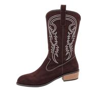 UK 7 Wine Womens Cowboy Knee High Boots Comfortable Pull On Side Zipper Chunky Heel Embroidered Western Cowgirl Boots Retro Tall Boot Pointed Toe Shoes Ranch Trip Outdoor Camping White Black Grey 7.5