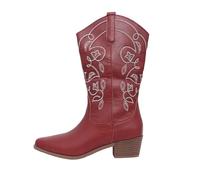 UK 7 Wine Womens Cowboy Knee High Boots Comfortable Pull On Side Zipper Chunky Heel Embroidered Western Cowgirl Boots Retro Tall Boot Pointed Toe Shoes Ranch Trip Outdoor Camping White Black Grey 7.5