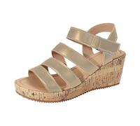 UK 7 Women’s Sandals Mules Slippers Sliders Cork Wedge Fisherman Strap Mule Wedge Sandals Platform Slip on Summer Open Toe Low Heel Comfy Dressy Casual Shoes Footwear 003_Gold