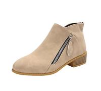 UK 7 Womens Chelsea Boots Ladies Low Heels Flat Ankle Boots Double Zipper Stylish Classic Short Shoe Booties Footwear Khaki