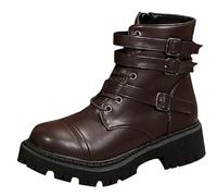 UK 7 Women's Combat Booties Side Zipper Chunky Heel Lug Sole Mid-Calf Boots Ankle Lace up Military Shoes Booties Walking Boots Casual Boot Brown Stylish Footwear Gifts