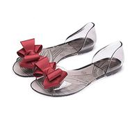 UK 7 Women's Peep Toe Jelly Shoes Slip-On Flats Transparent Bowknot Clear Bow Jelly Fairy Sandals for Summer Girls Flat Jellies Sandal YL25DFG0207 Red Footwear
