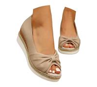 UK 7 Women's Peep Toe Low Wedge Casual Shoes Pumps Lightweight Comfortable Mid Heel Espadrilles Wedges Platform Sandals Summer Walking Sandals with Bow Sandles 001_Clearance Beige