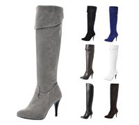 UK 7 Women's Pointed Toe Under The Knee Boots Stiletto High Heels Knee High Boot with Half Zipper Thigh Stiletto Long Fall Sexy Boots Stylish Footwear Gifts Grey Suede
