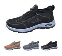 UK 8.5 Men's Slip on Summer Trainers Lightweight Sneakers Casual Lace up Breathable Work Walking Shoes Non-Slip Trekking Shoes Fashion Sneaker Black Footwear New