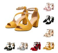 UK 8.5 New Women's Sandals with Block Heel Elegant Ankle Strap Dress Pumps Chunky Open Toe High Heels Cross Strappy Fashion Wedding Party Sandals Footwear Gift 001_Yellow