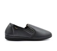 (UK 8) Dr Keller Mens Christof Faux Leather Carpet Slippers With Fleecy Lining Slip On Black