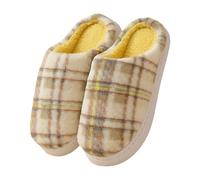 UK 8 Slippers for Women Men Closed Toe Mules Plaid Slippers Fluffy Winter Comfy Bedroom House Shoes Memory Foam Clogs Slip-On Open Back Fuzzy Plush Faux Fur Cozy Indoor/Outdoor Gifts Ladies #A0_Yellow