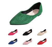 UK 8 Suede Slip on Loafer Flats for Women Ballet Flats Pointed Toe Faux Suede Ladies Ballet Pumps Wedding Party Casual Ballerina Work Dolly Shoes Footwear Gift #01_Green