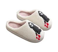 UK 8 Women's Halloween Pumpkin Slippers for Womens Mens Plush Spooky Warm Ghost Slippers House Shoes Ladies Memory Foam Slip on Christmas Slipper Bow 2025 Beige Skull