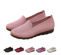 UK 9.5 Women's Knitted Flat Shoes Extra Wide Eee Fit Lightweight Comfortable Loafers Women Footwear Slip on Casual Breathable Mesh Walking Shoes Low-Top Round Toe Trainers A0_Pink Clearance