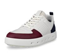 (UK 9-9.5, Dark Ruby/White/Marine) Ecco Mens 2026 Street 720 Leather Waterproof Hybrid Spikeless Golf Shoes