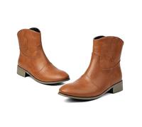 UK 9 Ankle Booties for Women Fall Boots Water Resistant Leather Pull on Ankle Boots Pointed Toe Low Chunky Heel Comfort Slip on Fashion Booties Brown Footwear