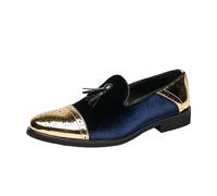 UK 9 Men's Slip-on Suede Loafers Fashion Pointed Toe Classic Retro Formal Dress Business Leather Shoes Comfortable Casual Breathable Leather Shoes for Walking, Parade, Suit, Wedding Blue