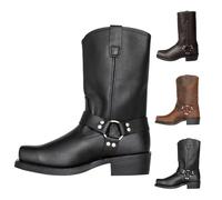 UK 9 Western Boots Men’s Square Toe Work Boot Pull on Leather Western Cowboy Boots Stacked Heel Pull on Motorcycle Ankle/Calf Length/Tall Boot #28cm_Black Footwear