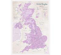 UK Art Map Poster - Thistle light purple Colour - Maps International - UK - Matt Art Paper - Size A3 30 x 42 cm