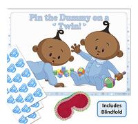 UK Baby Shower Co - Ethnic Twins Baby Shower Game - Pin The Dummy on a TWIN! (30 Dummies with Blindfold (ETHNIC TWINS), BLUE)