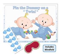 Uk Baby Shower Co Ltd - Twins Baby Shower Game - Pin the Dummy on a TWIN! (10 Dummies WITH Blindfold, BLUE)