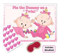 Uk Baby Shower Co Ltd - Twins Baby Shower Game - Pin the Dummy on a TWIN! (20 Dummies WITH Blindfold, PINK)
