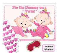 Uk Baby Shower Co Ltd - Twins Baby Shower Game - Pin the Dummy on a TWIN! (30 Dummies WITH Blindfold, PINK)