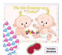Uk Baby Shower Co Ltd - Twins Baby Shower Game - Pin The Dummy on a TWIN! (30 Dummies with Blindfold, UNISEX)